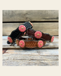 Genuine Leather Dog Collar With Pink Flower Conchos 10" to 22" W228S -DC72 on a warm cream background