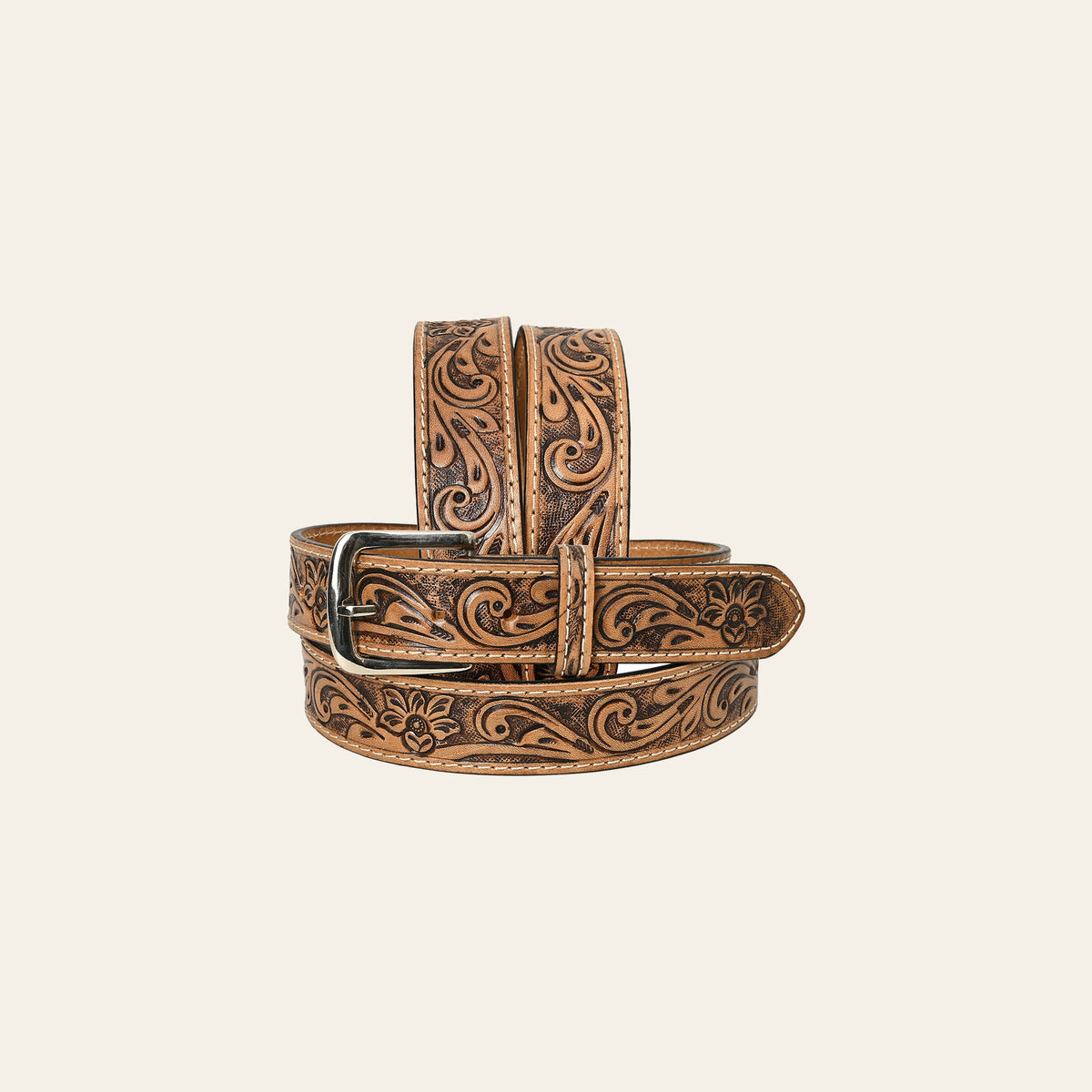 HILASON Western Genuine Leather Belt for Men Women Cowboy Cowgirl Handmade Unisex Full Grain Heavy Duty Floral Tooled