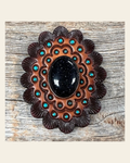 Leather Rosette Dark Oil Edges with Lapis Cabochon Western Concho R104CABLA on a warm cream background