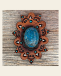 Leather Rosette Starburst - Blue Cabochon Western Concho R110CABBL on a warm cream background