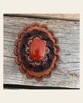 Leather Rosette with Rust Cabochon Western Concho R102CABRU on a warm cream background
