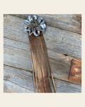 Leather Silver Lotus with Copper Fringe on a warm cream background