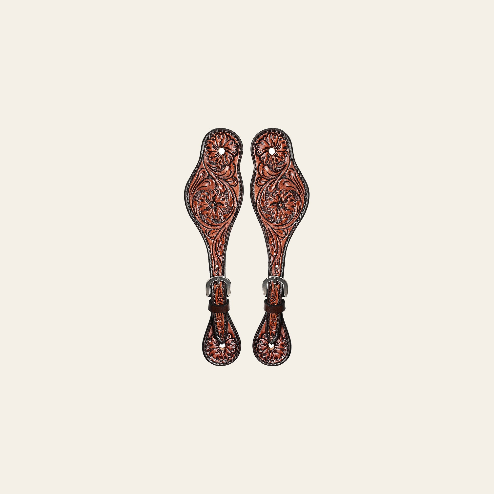 Hilason Western Leather Spur Straps Brown Floral Carving Rustic Vintage