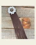 Leather White Carnation with Brown Fringe on a warm cream background