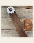 Leather White Carnation with Copper Fringe on a warm cream background
