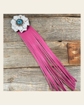 Leather White Carnation with Pink Fringe on a warm cream background