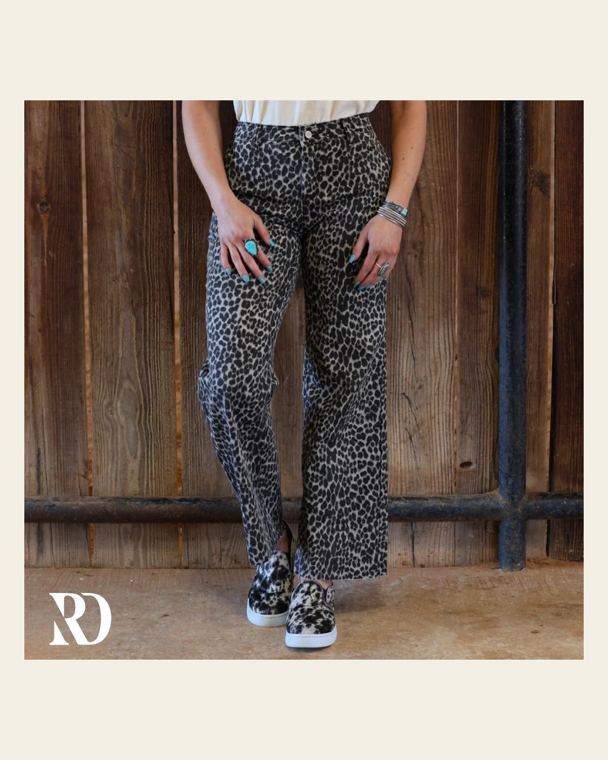 Leighton Leopard Denim | Jeans on a warm cream background