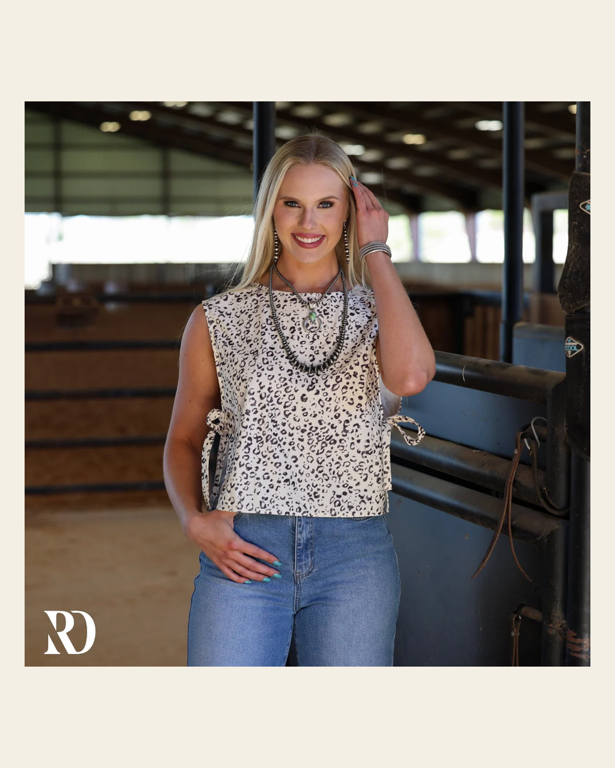 Lenna Side Tie Leopard | Top on a warm cream background