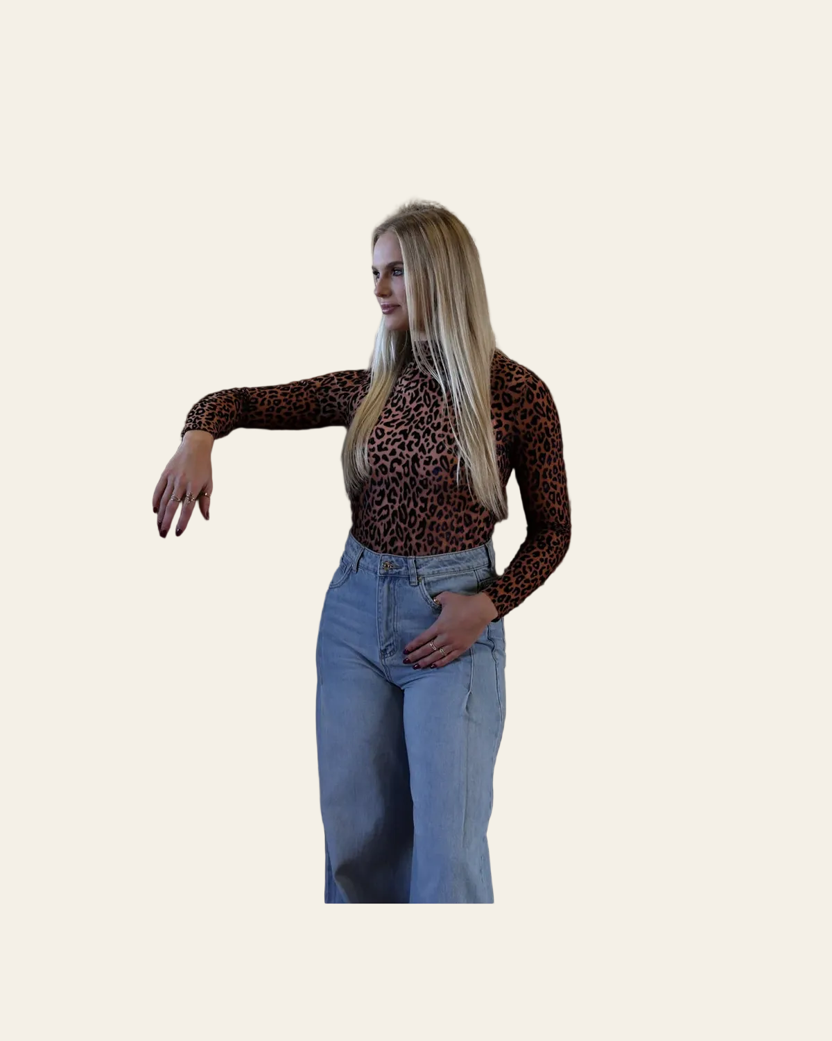 Leopard Velvet Burnout Mock Neck Top on a warm cream background