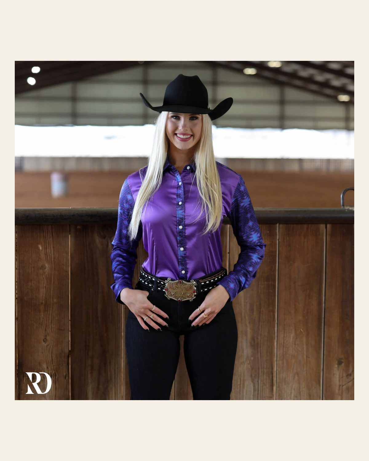 Lexie 2.0 Satin Performance Rodeo Shirt on a warm cream background