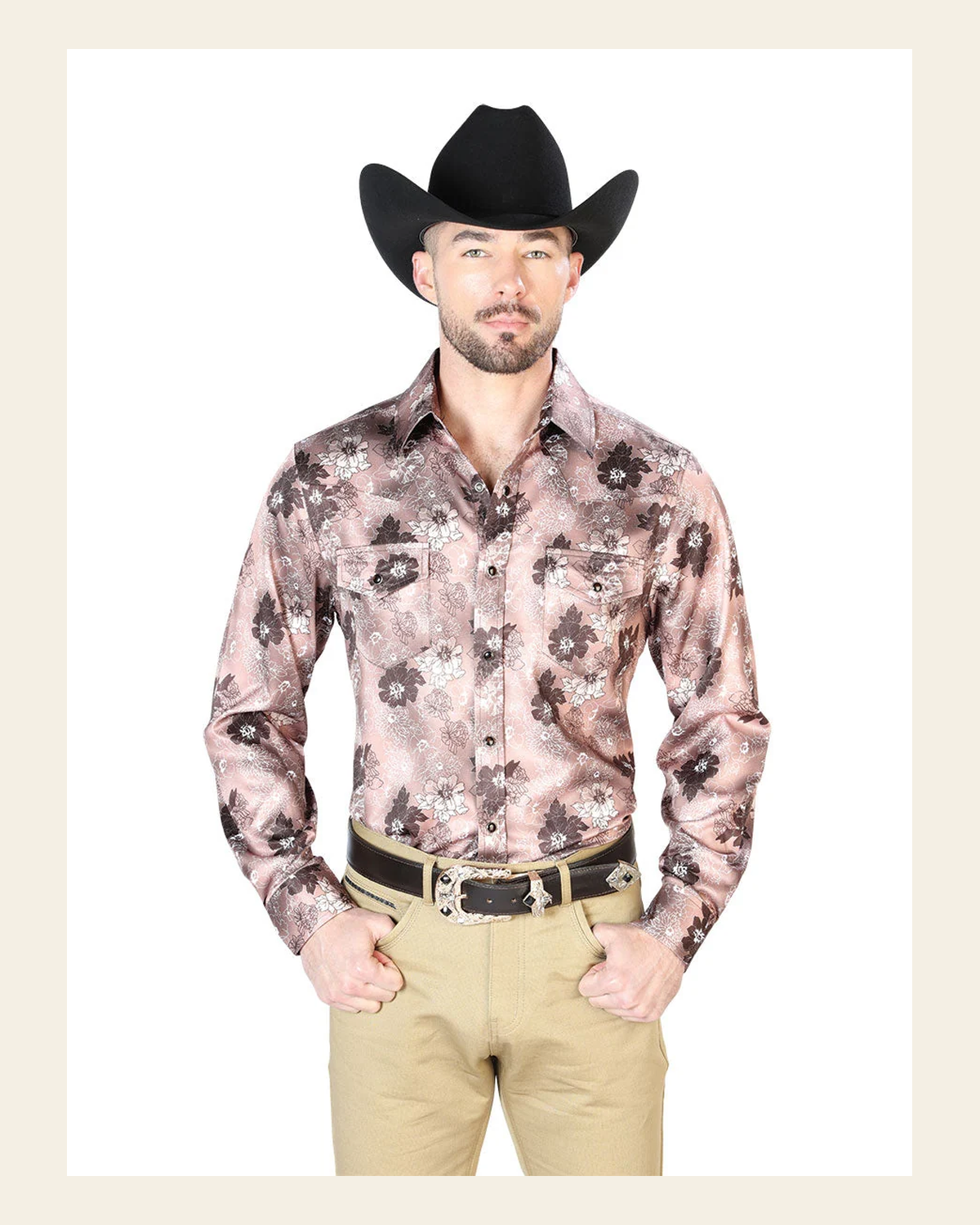 Light Brown Casual Long Sleeve Shirt 43947 on a warm cream background