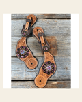 Light Floral Spur Straps - Copper Crystal Conchos #SS109 on a warm cream background