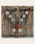 Light Oil Basketweave Clear One Ear Tack Set #OEBC674 on a warm cream background