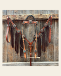 Light Oil Basketweave Copper Flower Browband/One Ear Tack Set #BBBC620 on a warm cream background