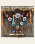 Light Oil Basketweave Patriotic Browband / One Ear Tack Set #BBBC470 on a warm cream background