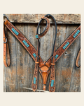 Light Oil Buckaroo Roper Turquoise One Ear & Breastcollar Tack Set #OEBC446 on a warm cream background