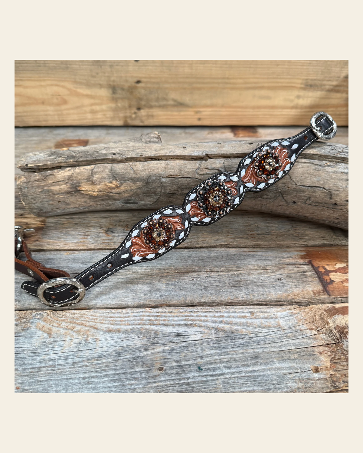 Light Oil Buckstitch Wither Strap #WS115 on a warm cream background