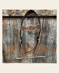 Light Oil Floral and Teal Dot Browband Headstall / Bridle #24337L on a warm cream background