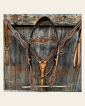 Light Oil Floral and Teal Dot Browband / One Ear Headstall and Breastcollar Tack Sets on a warm cream background