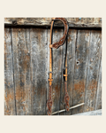 Light Oil Floral and Teal Dot One Ear Headstall / Bridle #24338L on a warm cream background