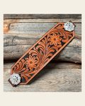 Light Oil Floral Bronc Noseband With Bright Silver Conchos on a warm cream background