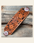 Light Oil Floral Bronc Noseband With Bright Silver Conchos on a warm cream background