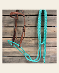 Light Oil Floral Scalloped Turquoise Loping Hackamore #LHK024 on a warm cream background