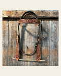Light Oil Floral Tooled Buckaroo Style Browband Headstall / Bridle on a warm cream background