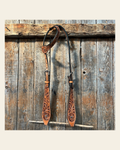 Light Oil Floral Tooled Buckaroo Style One Ear Headstall / Bridle on a warm cream background