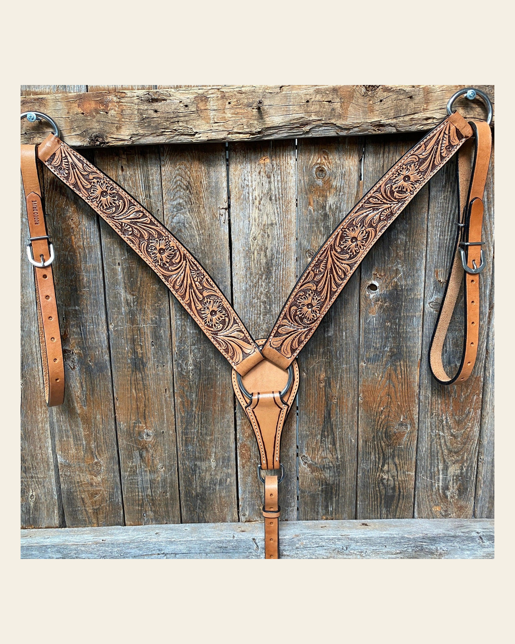 Light Oil Floral Tooled Wide / Roper Style Breastcollar on a warm cream background