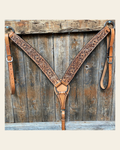 Light Oil Floral Tooled Wide / Roper Style Breastcollar on a warm cream background