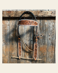 Light Oil Floral Tooled with White Whipstitch Browband Headstall / Bridle on a warm cream background