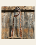 Light Oil Floral Tooled with White Whipstitch One Ear Headstall / Bridle on a warm cream background