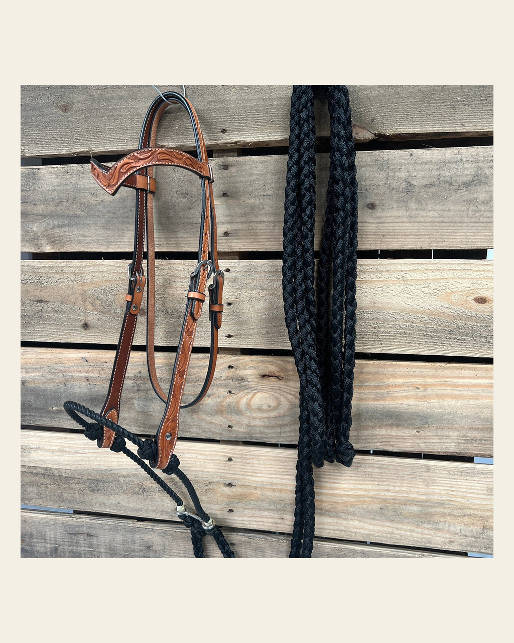 Light Oil Floral V-Brow Black Loping Hackamore #LHK036 on a warm cream background