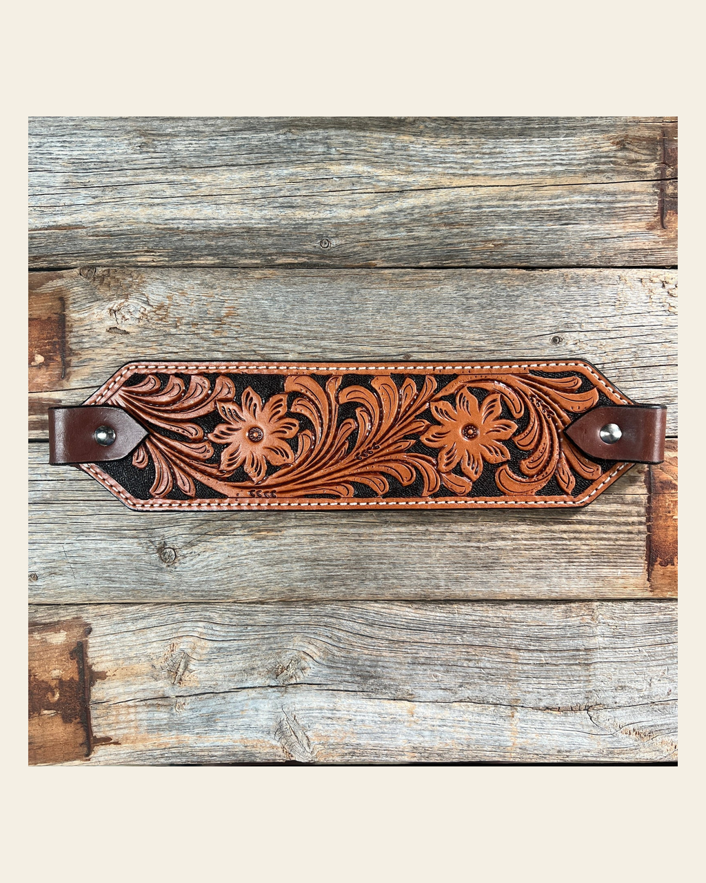 Light Oil Floral with Black Bronc Noseband on a warm cream background