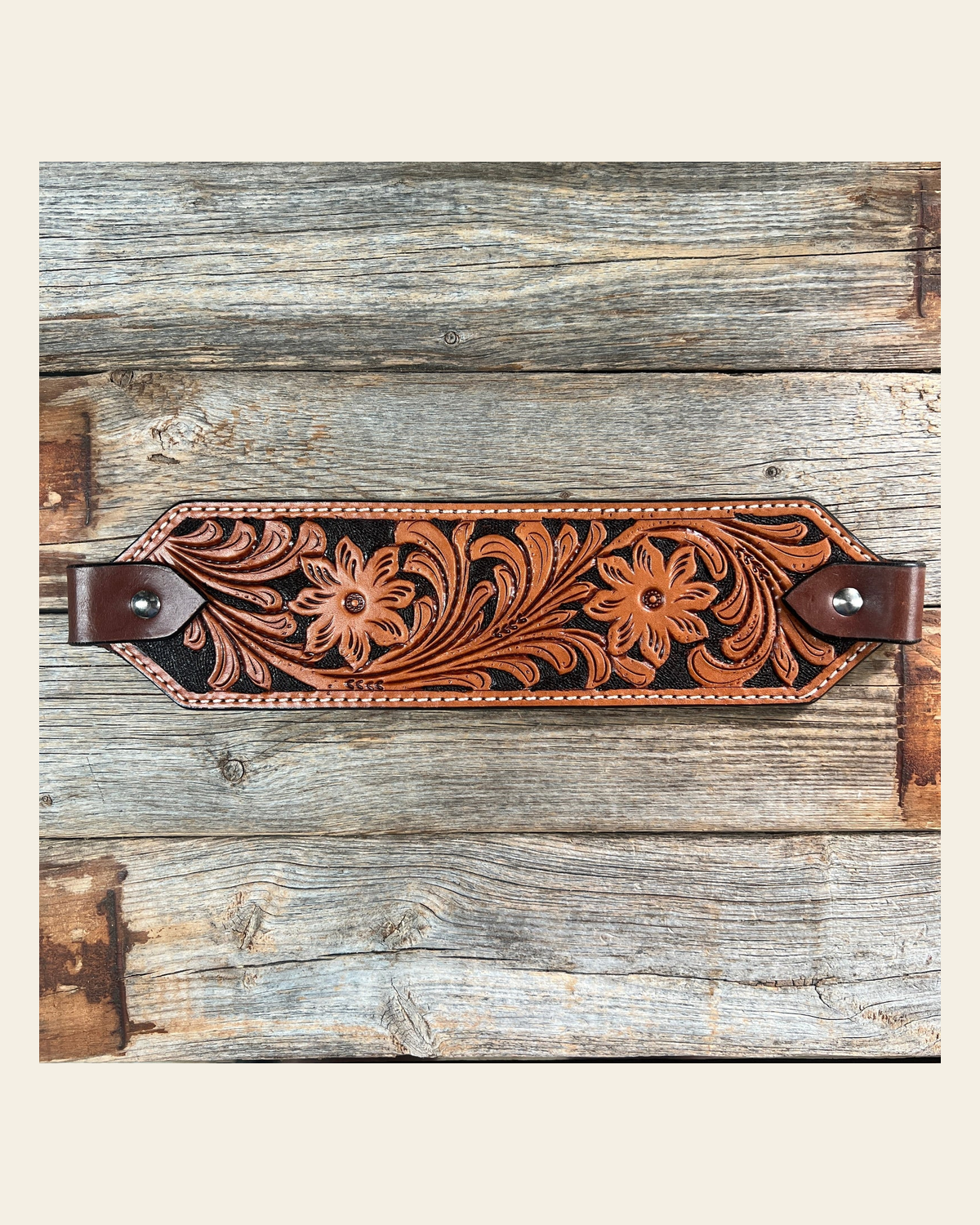 Light Oil Floral with Black Bronc Noseband on a warm cream background