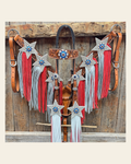 Light Oil Roper Rhinestone and Patriotic Browband/One Ear Tack Set #BBBC664 on a warm cream background