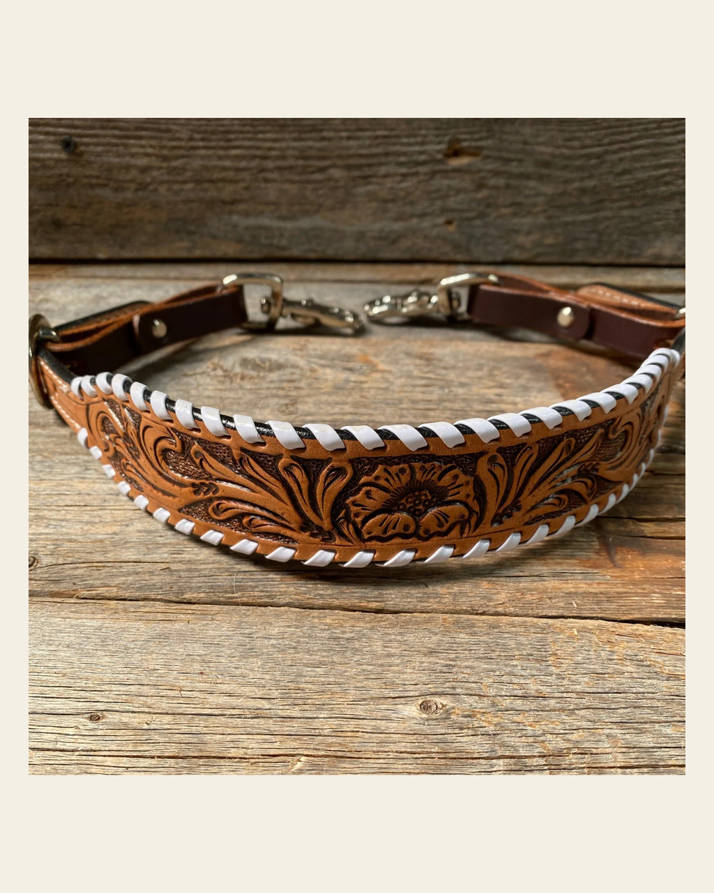 Light Oil Whipstitch Wither Strap #WSWH on a warm cream background