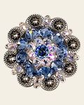 Light Sapphire & AB Antique Silver 1.5" European Crystal Concho on a warm cream background