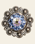 Light Sapphire & AB Antique Silver 1" European Crystal Concho on a warm cream background