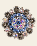 Light Sapphire & AB Antique Silver 2" European Crystal Concho on a warm cream background