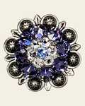 Light Sapphire Clear & Lilac Antique Silver 1.25" European Crystal Concho on a warm cream background