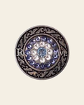 Light Sapphire Clear & Lilac Antique Silver 1.5" Disc European Crystal Concho on a warm cream background
