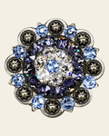 Light Sapphire Clear & Lilac Antique Silver 2" European Crystal Concho on a warm cream background