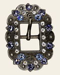 Light Sapphire Clear & Lilac Antique Silver European Crystal Cart Buckle on a warm cream background