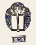 Light Sapphire Clear & Lilac Antique Silver European Crystal Fancy Buckle on a warm cream background