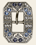 Light Sapphire Clear & Lilac Antique Silver European Crystal Square Cart Buckle on a warm cream background