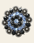 Light Sapphire & Jet Antique Silver 2" European Crystal Concho on a warm cream background
