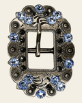 Light Sapphire & Jet Antique Silver Cart Buckle European Crystal Concho on a warm cream background