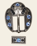 Light Sapphire & Jet Antique Silver Fancy Buckle European Crystal Concho on a warm cream background